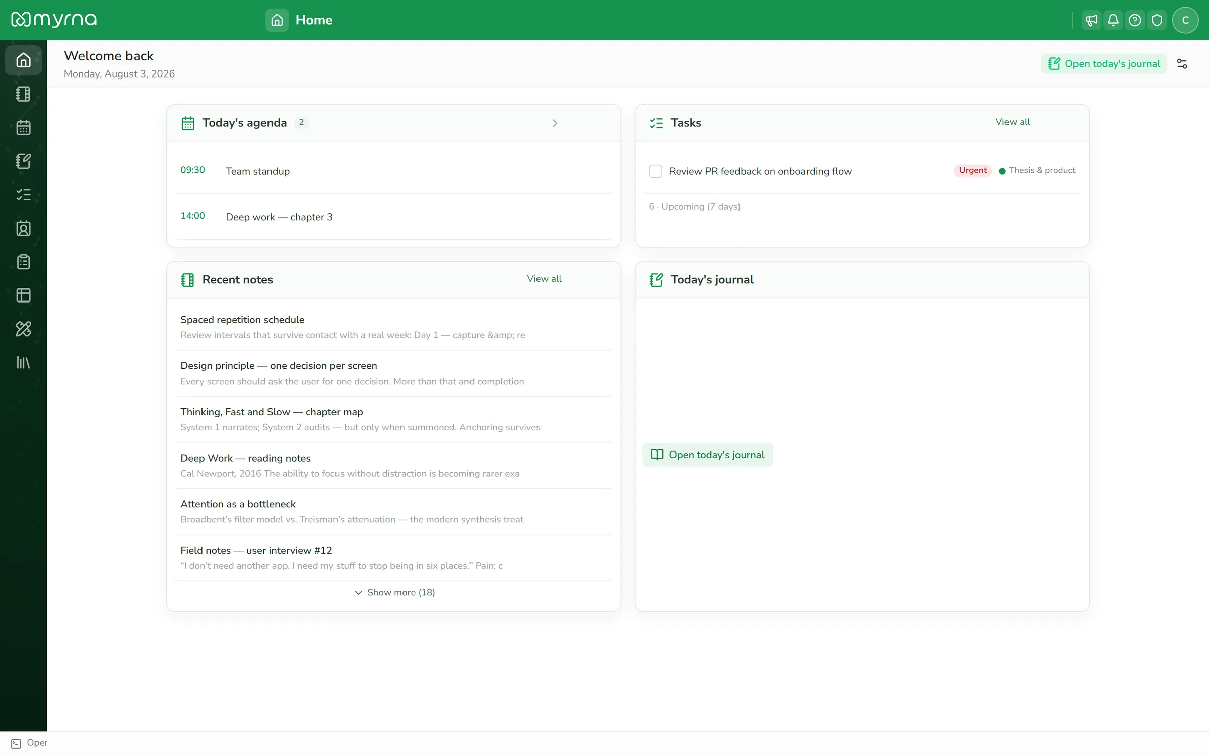 Hero shot: the app open on Notes with the knowledge graph beside it